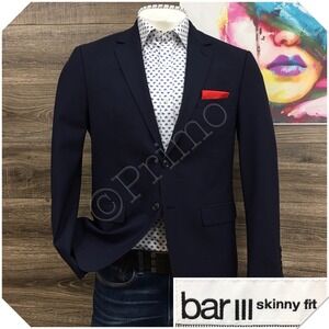 BAR III Mens Wool Blazer Sport Coat Casual Jacket Size 42S Skinny Fit Blue Suit